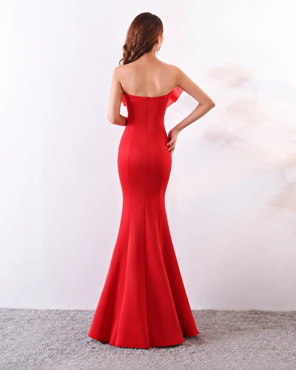 Strapless Bow Detail Satin Mermaid Evening Gown | Oyese