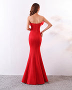 Strapless Bow Detail Satin Mermaid Evening Gown | Oyese