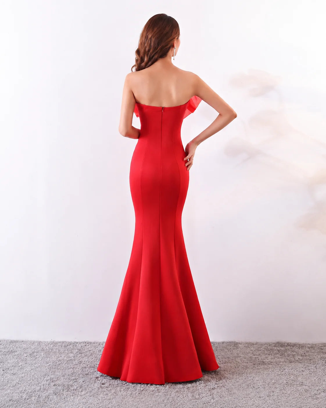 Strapless Bow Detail Satin Mermaid Evening Gown | Oyese