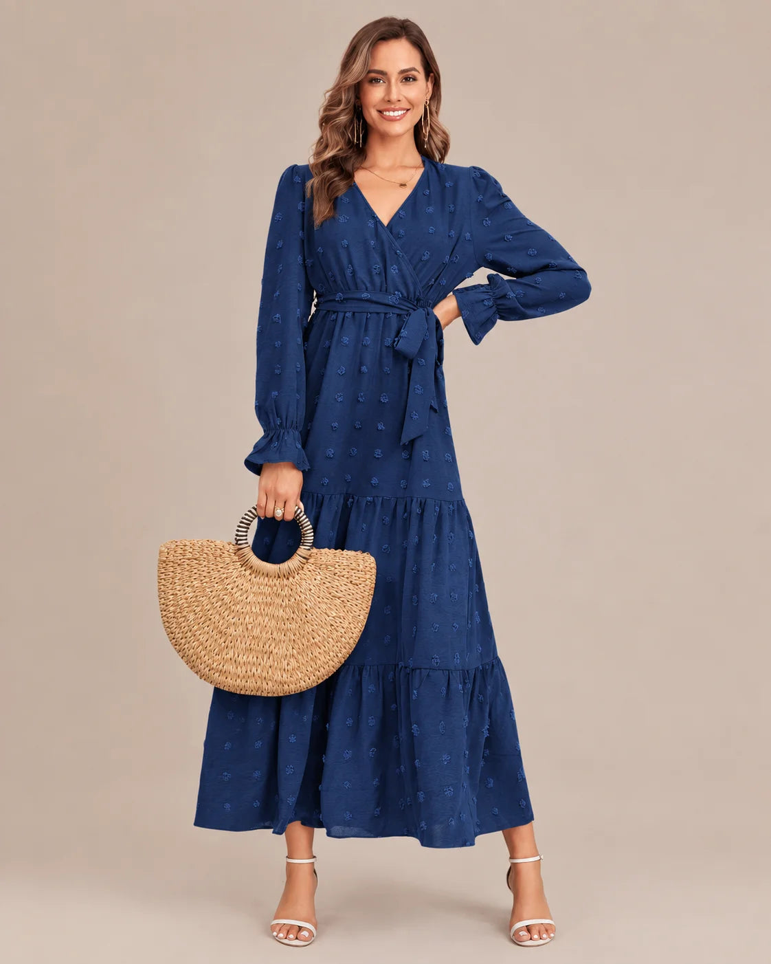V-Neck Wrap Belted Tiered Swing Maxi Dress | Oyese