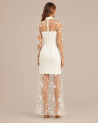 Floral Lace Long Sleeve Glove Fishtail Maxi Dress | Oyese