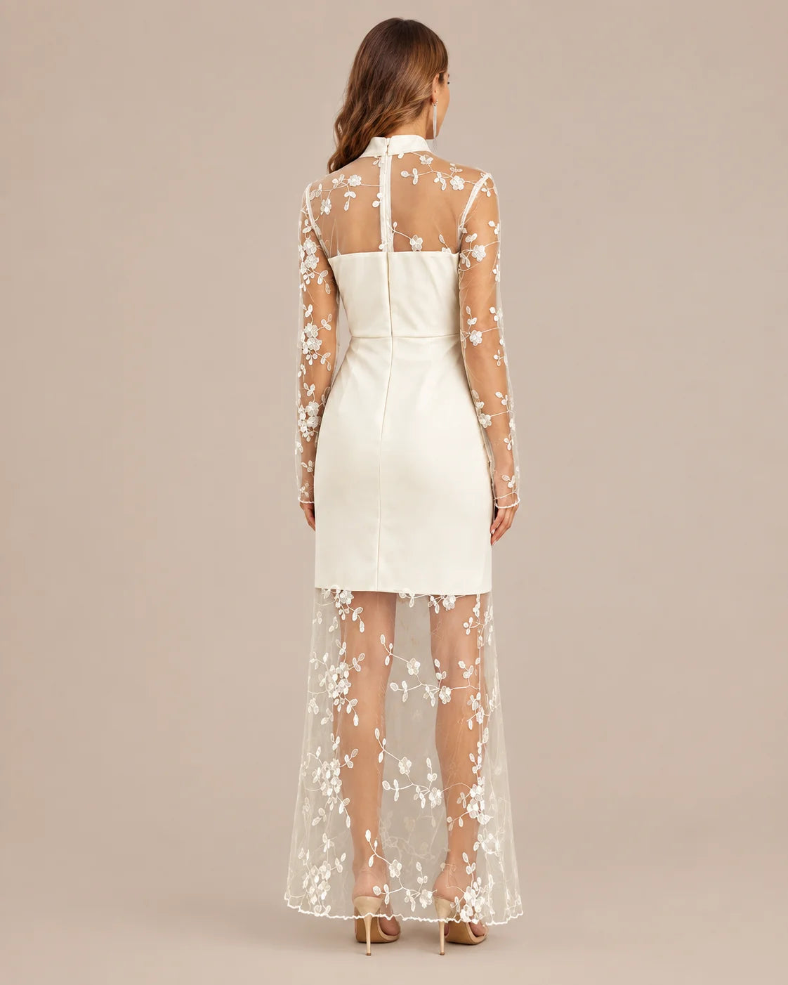 Floral Lace Long Sleeve Glove Fishtail Maxi Dress | Oyese