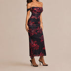 Off-Shoulder Ruched Mesh Bodycon Maxi Dress – Mermaid Evening Gown | Oyese