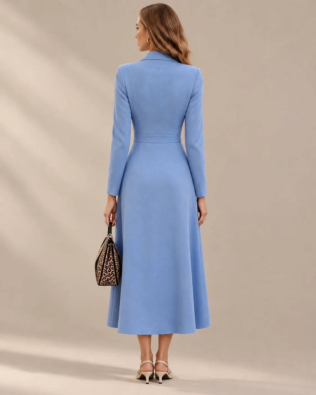 Double-Breasted Long Sleeve Fit and Flare Blazer Maxi Dress | Oyese