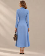 Double-Breasted Long Sleeve Fit and Flare Blazer Maxi Dress | Oyese