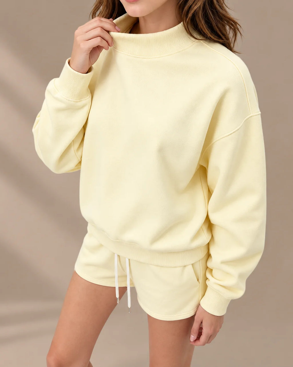 Oversized Mock Neck Fleece-Lined Pullover Sweatshirt | Oyese