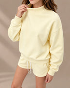 Oversized Mock Neck Fleece-Lined Pullover Sweatshirt | Oyese
