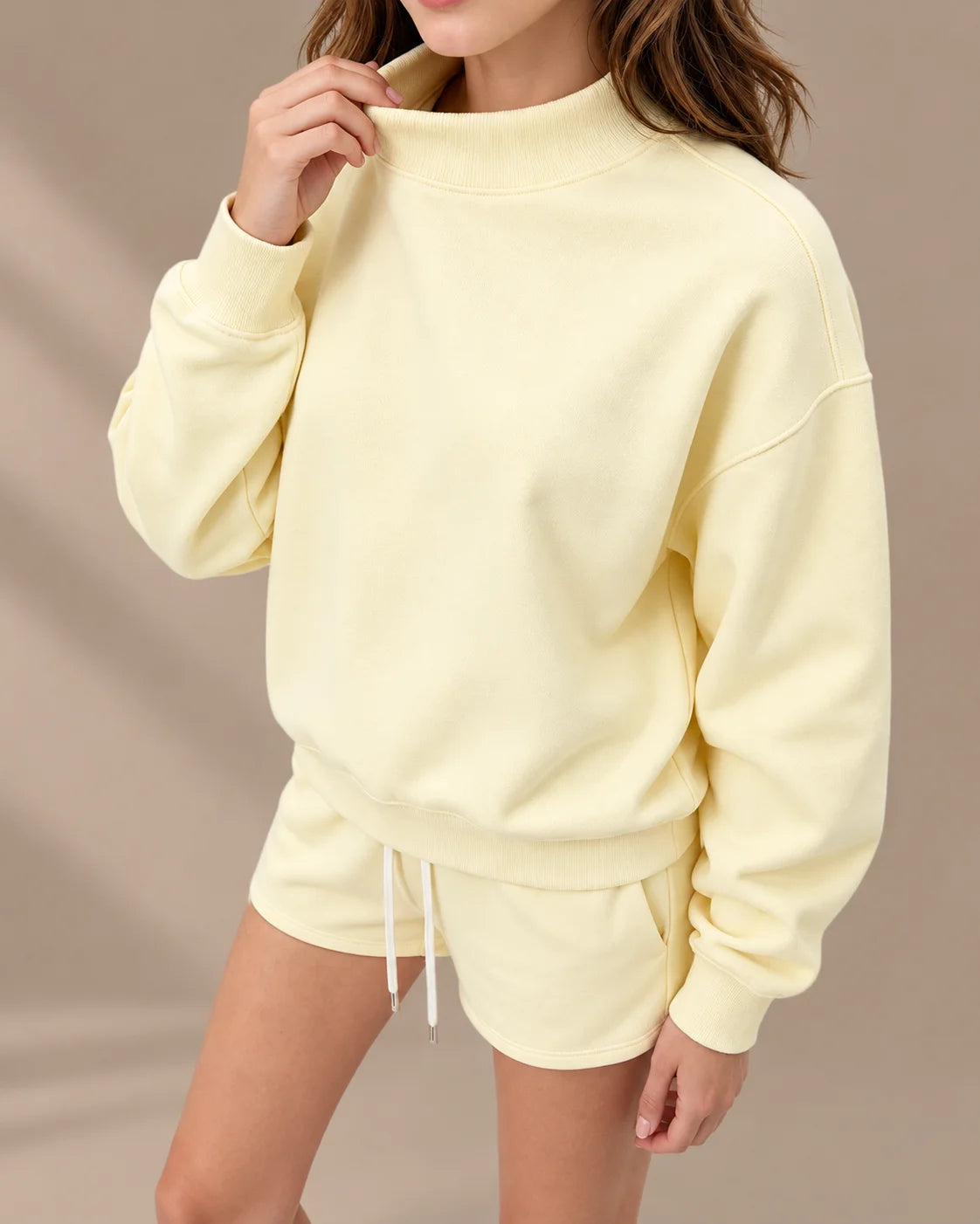 Oversized Mock Neck Fleece-Lined Pullover Sweatshirt | Oyese