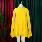 Mock Neck Pleated Chiffon Cape Shift Dress | Oyese