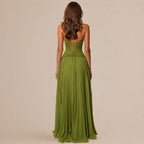 Lace Corset Halter Maxi Dress – Pleated A-Line Backless Formal Gown | Oyese