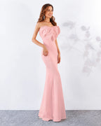 Strapless Bow Detail Satin Mermaid Evening Gown | Oyese