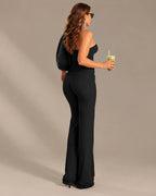 Strapless Top Low-Rise Flare Pants Set | Oyese