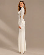 High Neck Long Sleeve Ruched Maxi Dress with Waist Cutouts | Oyese