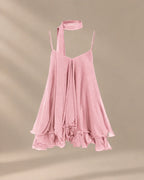 Chiffon Cami Mini Dress with Neck Scarf – Loose Ruffle Hem Party Dress | Oyese