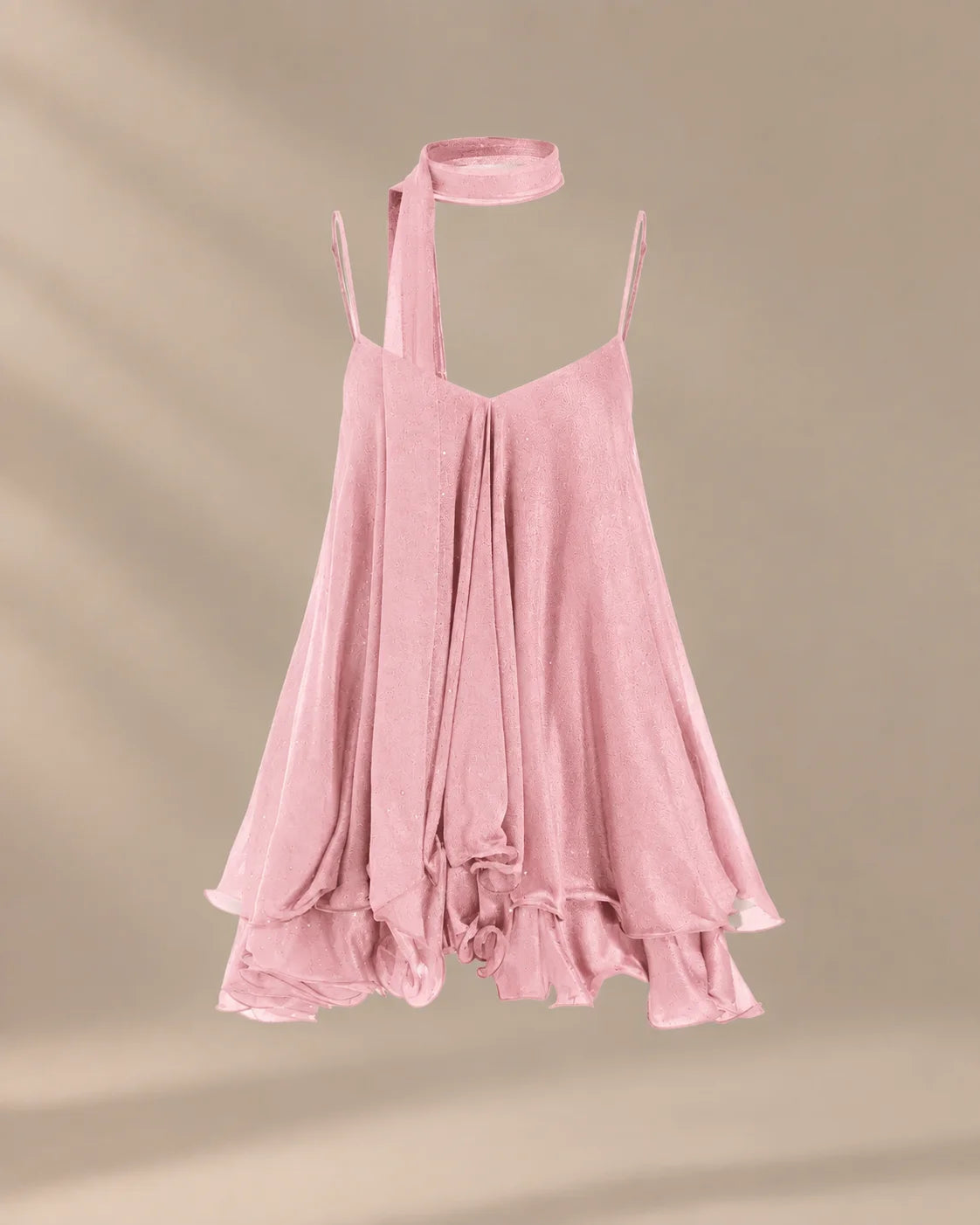 Chiffon Cami Mini Dress with Neck Scarf – Loose Ruffle Hem Party Dress | Oyese