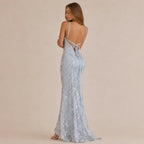 V-Neck Sequin Lace-Up Backless Mermaid Gown – Sparkly Prom Dress | Oyese
