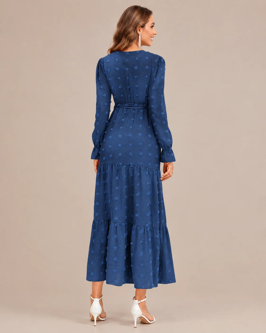 V-Neck Wrap Belted Tiered Swing Maxi Dress | Oyese