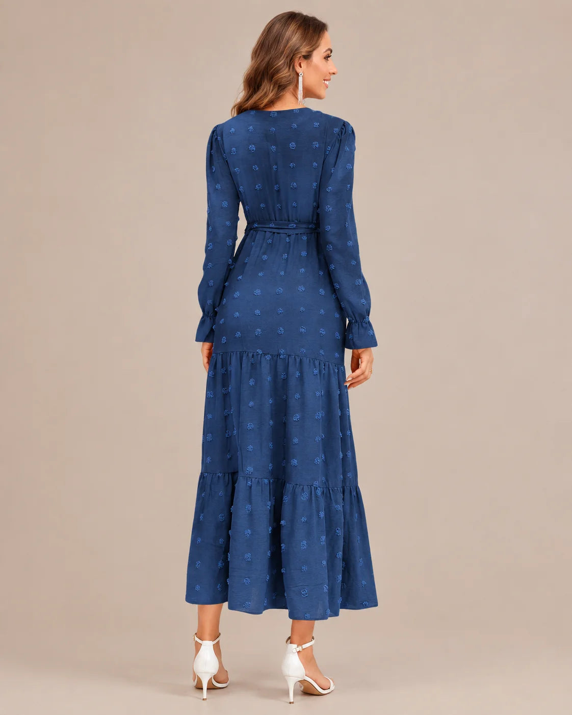 V-Neck Wrap Belted Tiered Swing Maxi Dress | Oyese