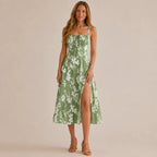 Square Neck Tie Front A-Line Midi Dress – Floral & Solid Summer Dress | Oyese
