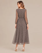Sheer Long Sleeve Polka Dot Swing Midi Dress | Oyese