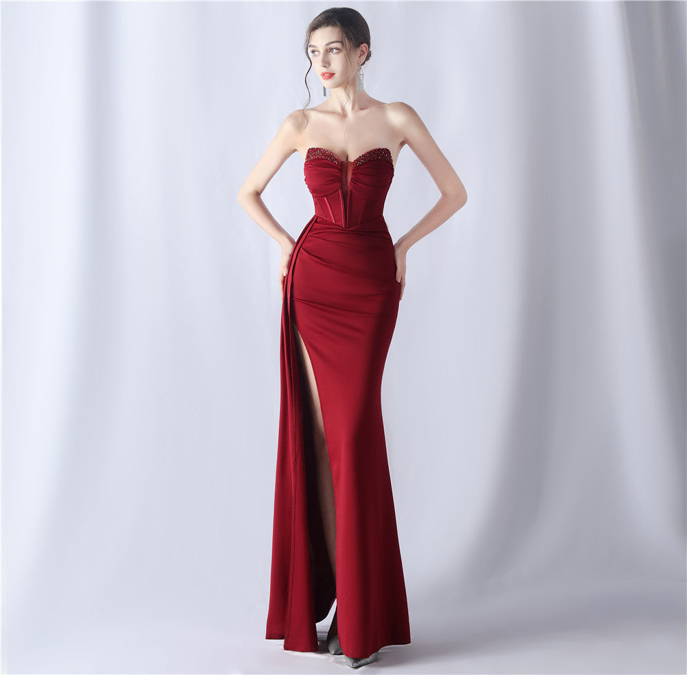 Strapless Beaded Mermaid Evening Gown