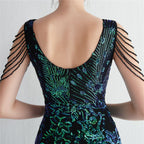 V-Neck Floral Sequin Embroidered Mermaid Evening Gown | Oyese