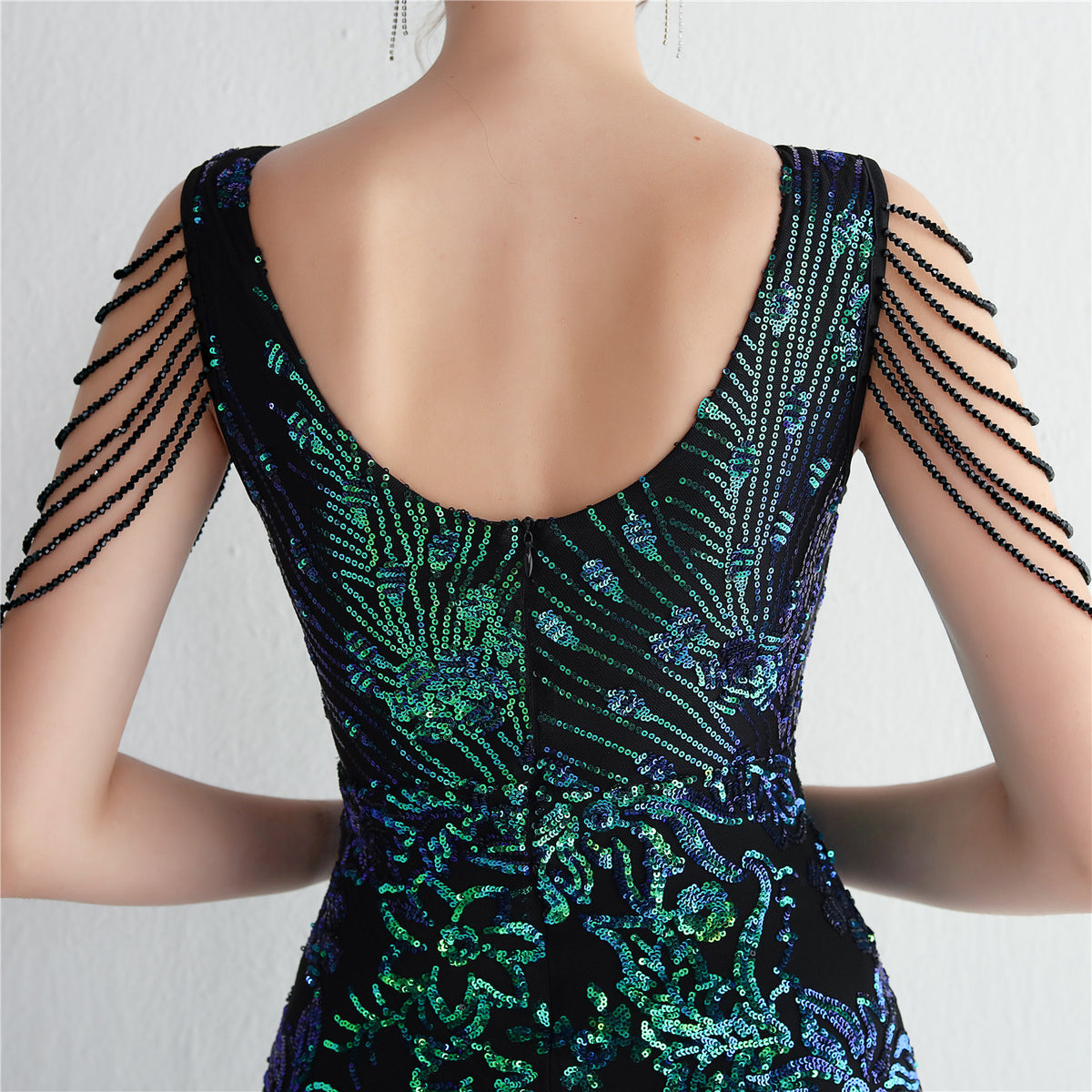 V-Neck Floral Sequin Embroidered Mermaid Evening Gown | Oyese