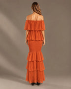 Strapless Pleated Tiered Ruffle Fitted Maxi Dress | Oyese