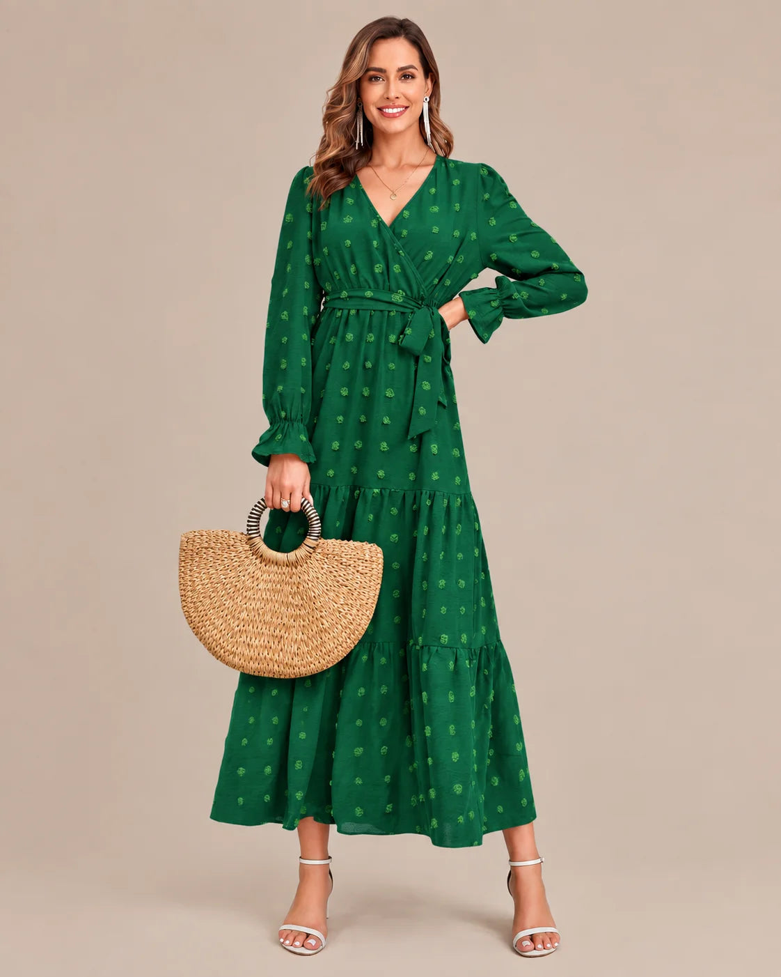 V-Neck Wrap Belted Tiered Swing Maxi Dress | Oyese