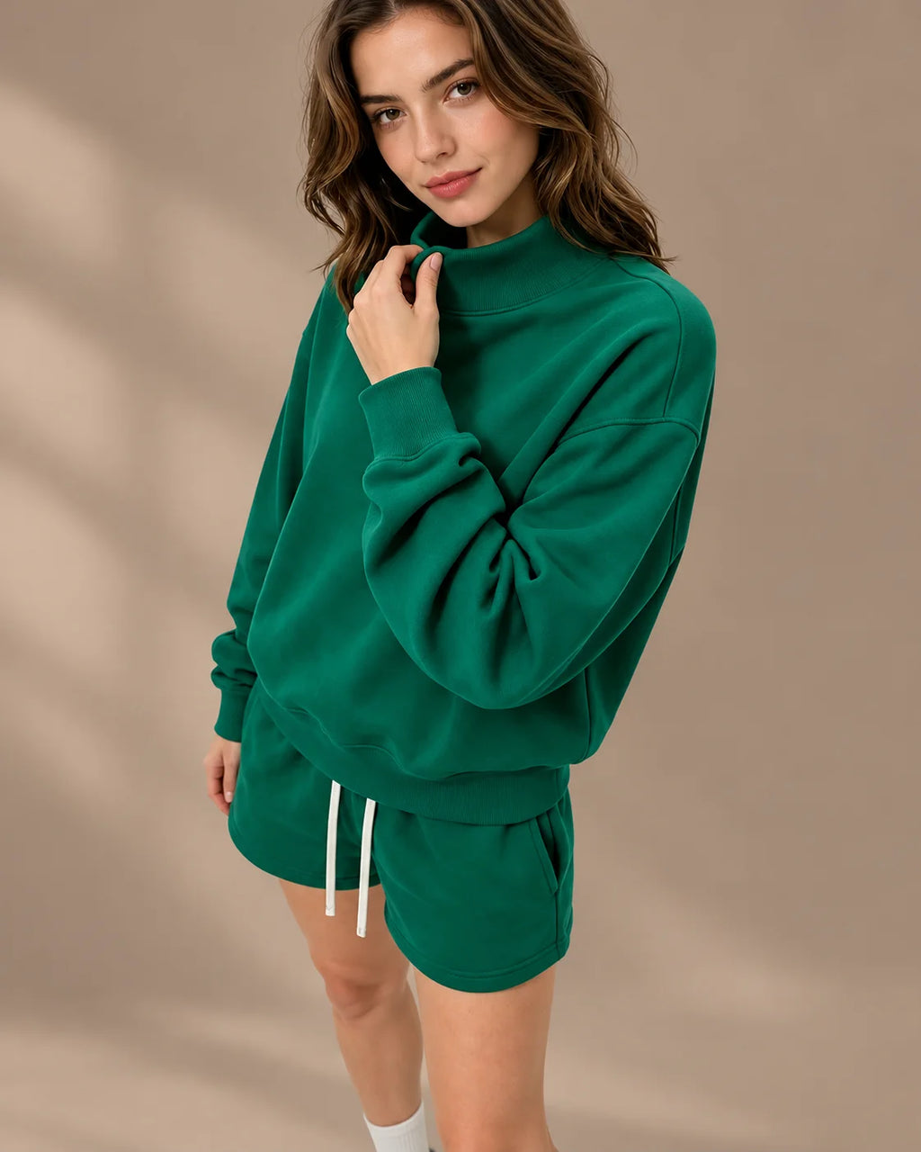 Oversized Mock Neck Fleece-Lined Pullover Sweatshirt | Oyese