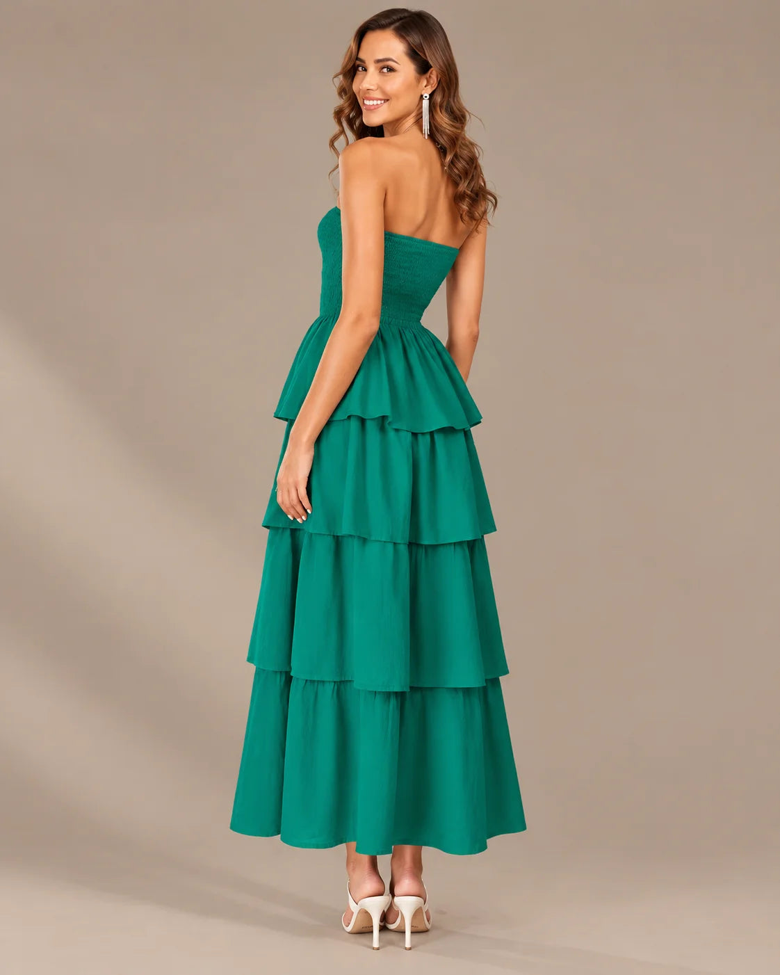 Strapless Smocked Bodice Tiered Maxi Dress | Oyese