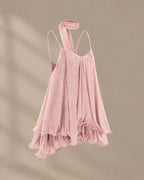 Chiffon Cami Mini Dress with Neck Scarf – Loose Ruffle Hem Party Dress | Oyese
