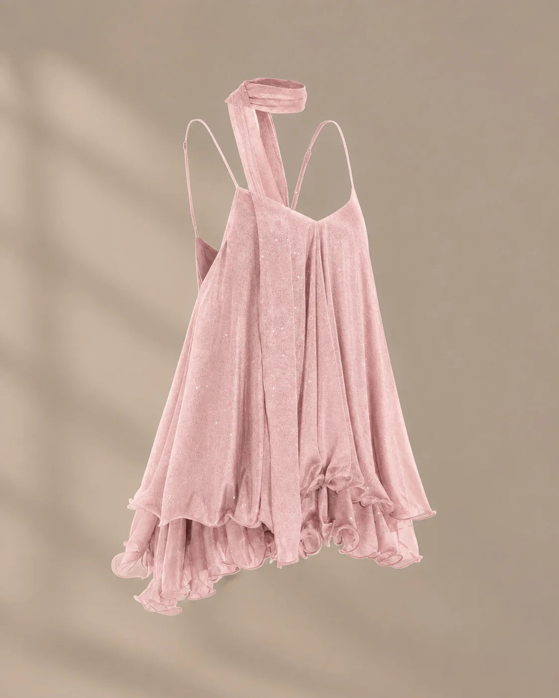 Chiffon Cami Mini Dress with Neck Scarf – Loose Ruffle Hem Party Dress | Oyese