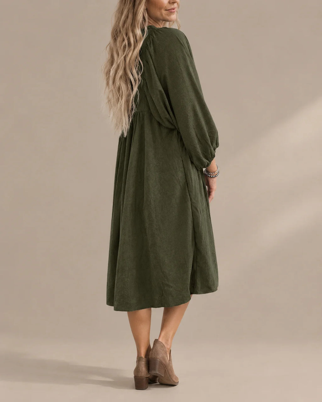 Snap Front Corduroy Puff Sleeve Mini Dress | Oyese