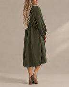 Snap Front Corduroy Puff Sleeve Mini Dress | Oyese