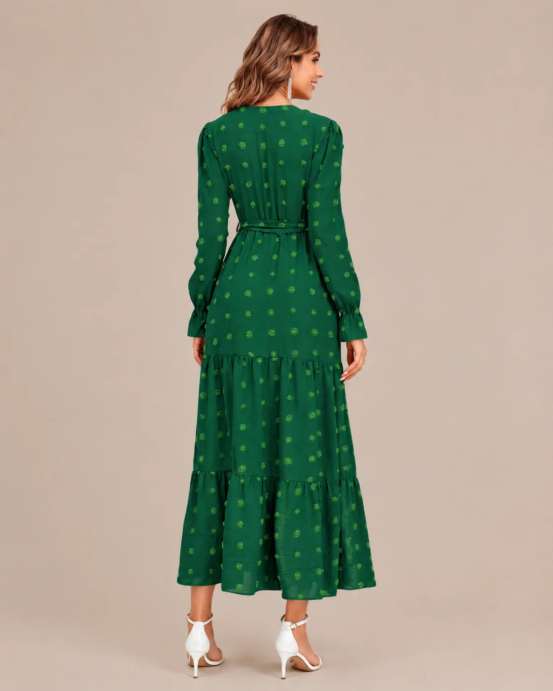 V-Neck Wrap Belted Tiered Swing Maxi Dress | Oyese