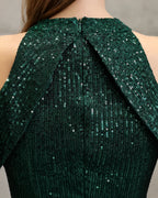 Keyhole Halter Sequin Mermaid Evening Gown | Oyese
