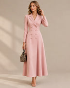 Double-Breasted Long Sleeve Fit and Flare Blazer Maxi Dress | Oyese