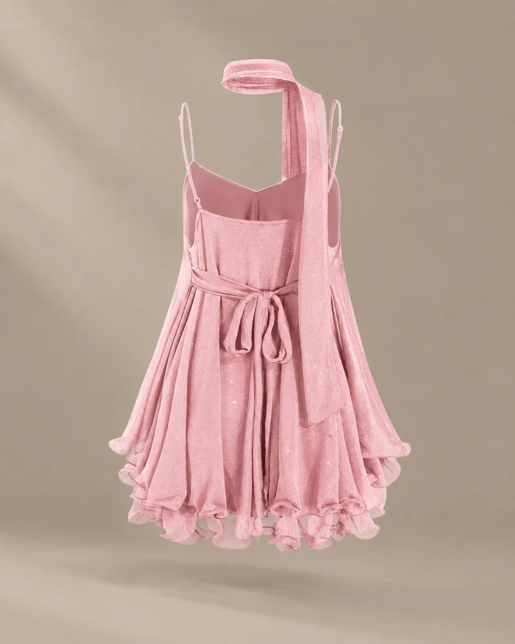 Chiffon Cami Mini Dress with Neck Scarf – Loose Ruffle Hem Party Dress | Oyese