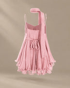 Chiffon Cami Mini Dress with Neck Scarf – Loose Ruffle Hem Party Dress | Oyese