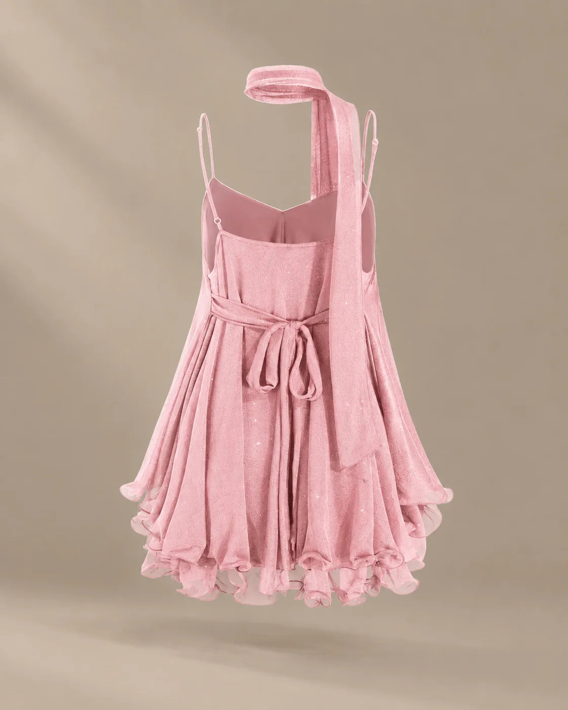 Chiffon Cami Mini Dress with Neck Scarf – Loose Ruffle Hem Party Dress | Oyese