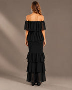 Strapless Pleated Tiered Ruffle Fitted Maxi Dress | Oyese