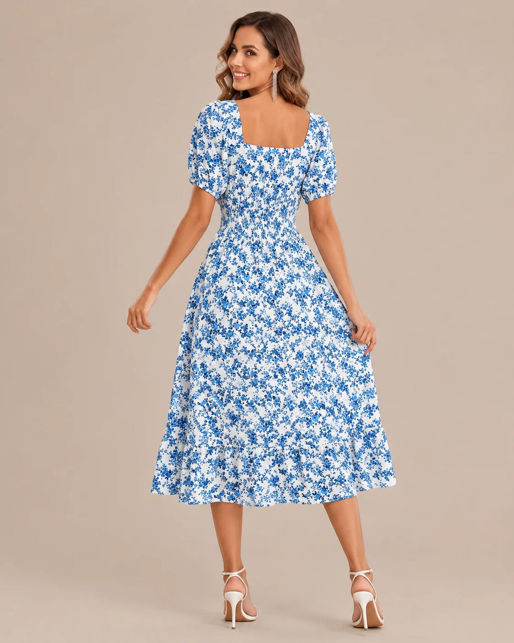 Off-Shoulder Floral Puff Sleeve Ruffle A-Line Dress | Oyese