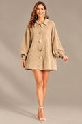 Women's Suede-Look Lapel Coat with Gold Buttons | Oyese