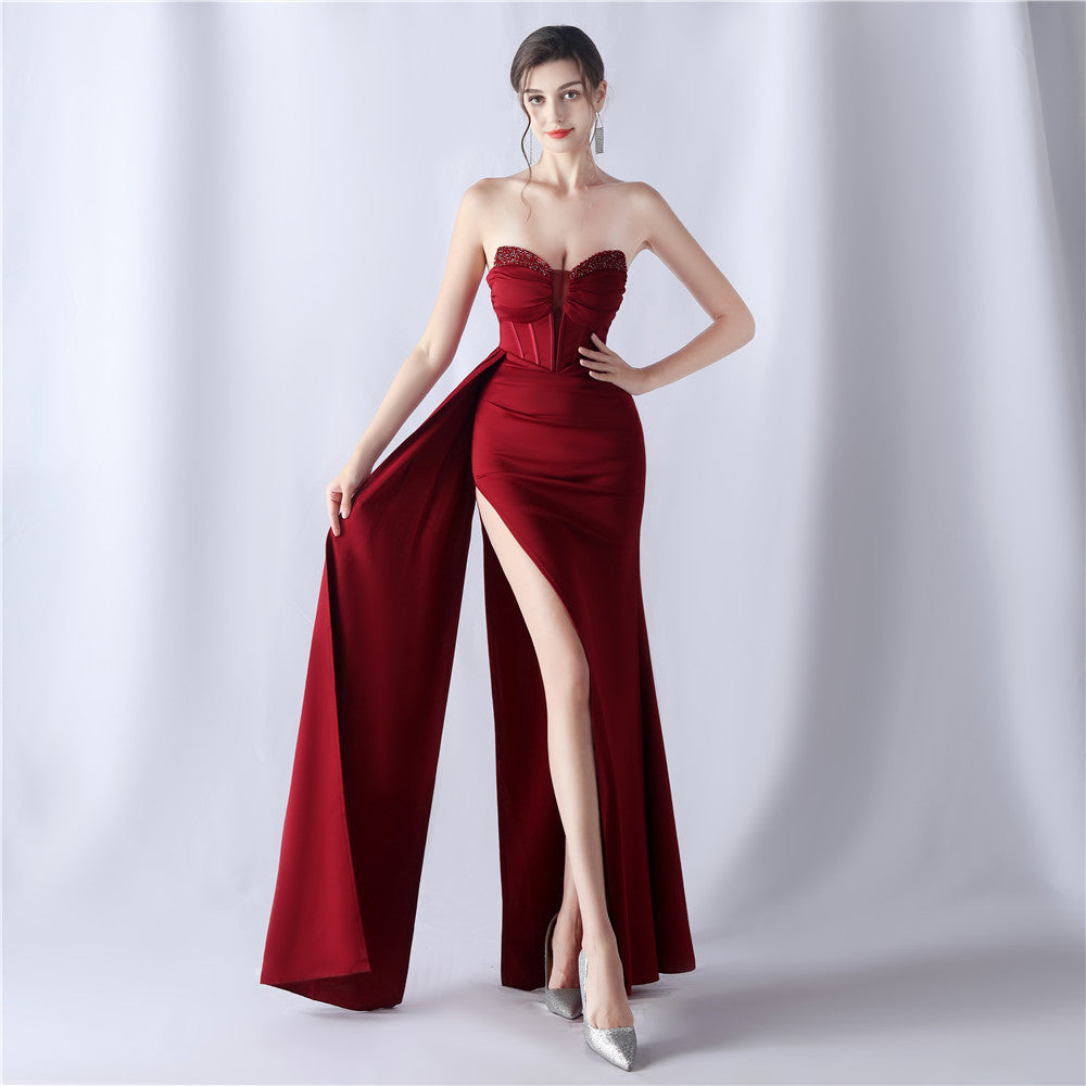 Strapless Beaded Mermaid Evening Gown