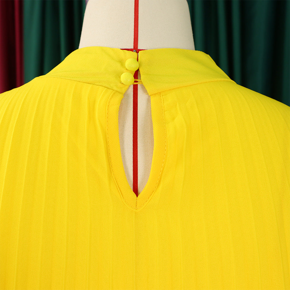 Mock Neck Pleated Chiffon Cape Shift Dress | Oyese
