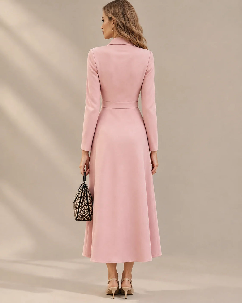 Double-Breasted Long Sleeve Fit and Flare Blazer Maxi Dress | Oyese