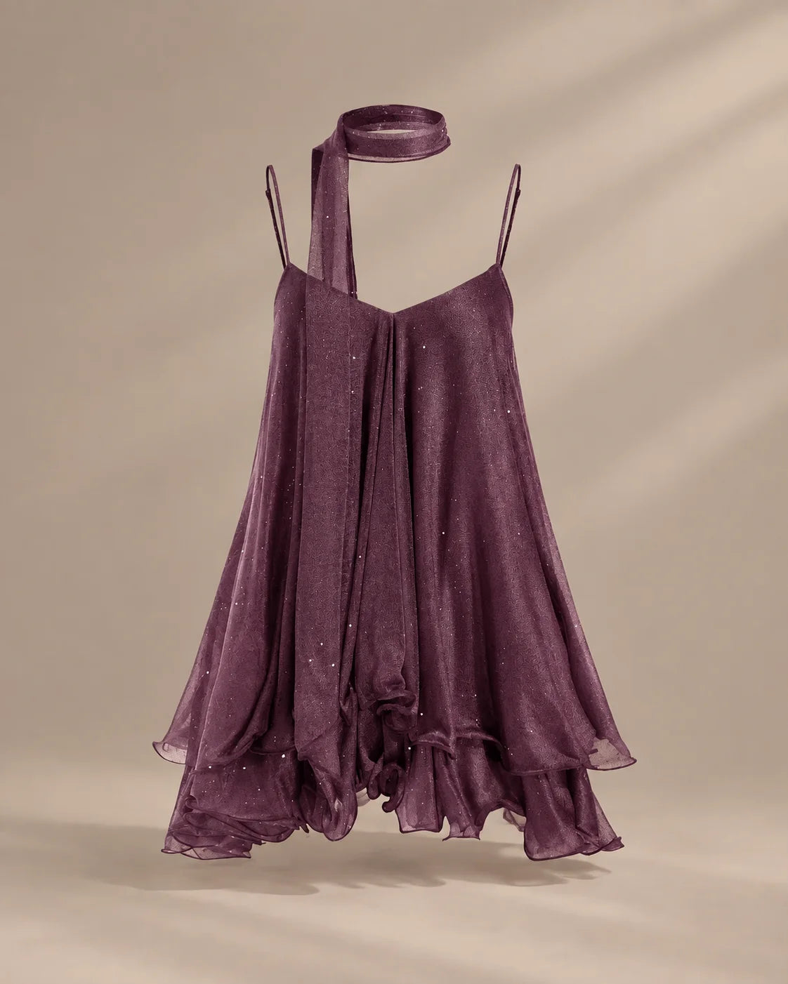 Chiffon Cami Mini Dress with Neck Scarf – Loose Ruffle Hem Party Dress | Oyese
