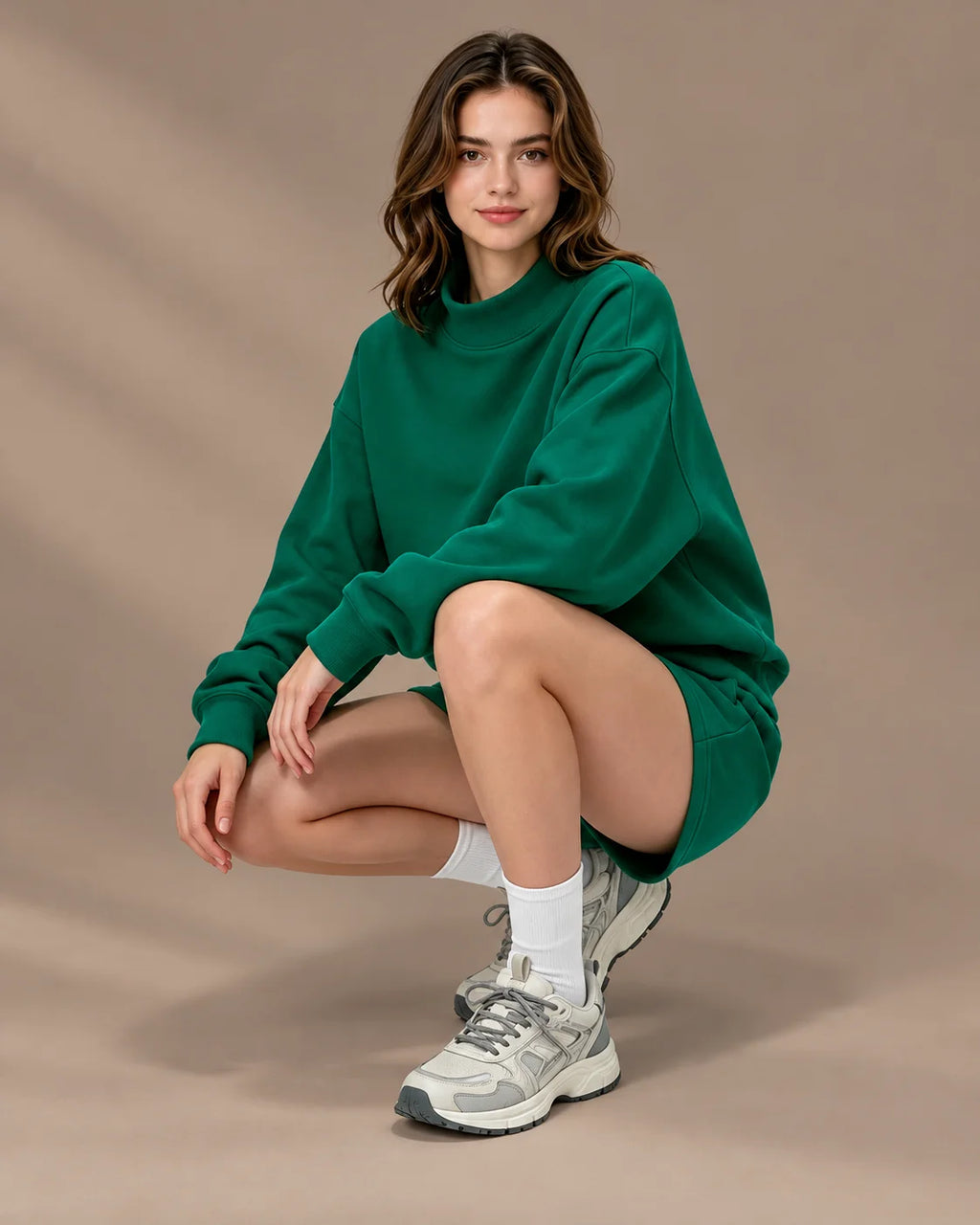 Oversized Mock Neck Fleece-Lined Pullover Sweatshirt | Oyese