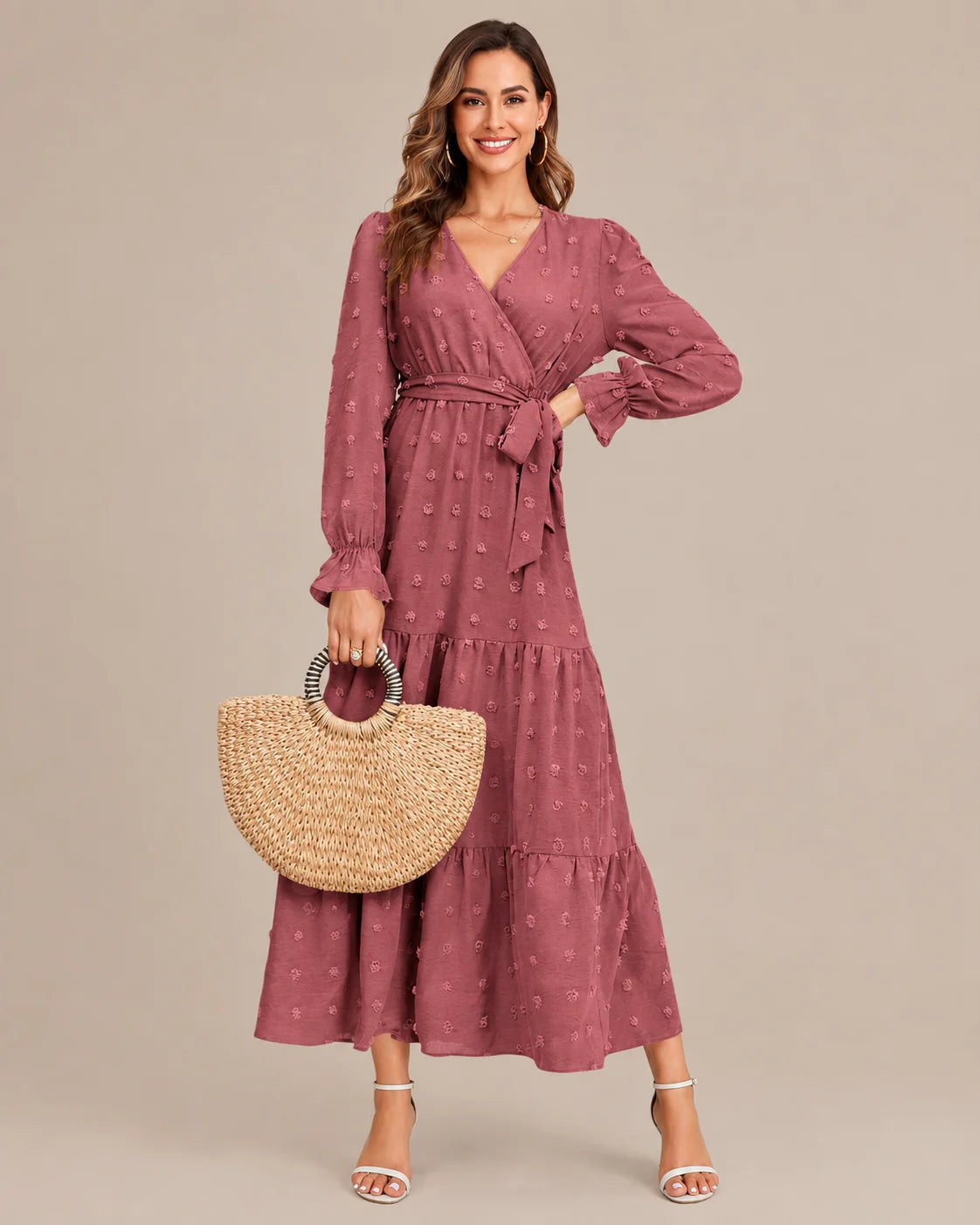 V-Neck Wrap Belted Tiered Swing Maxi Dress | Oyese